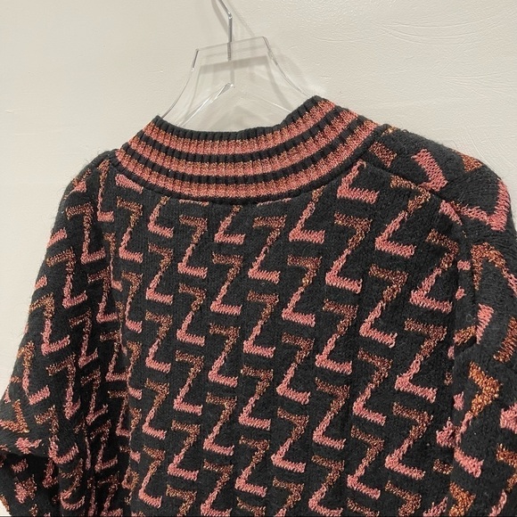 Zara Knit Metallic Z Logo Sweater Tunic Oversized V-Neck Small Blogger Favorite - Picture 8 of 8